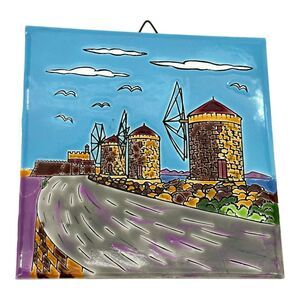 Vintage Handmade Greek Tile By Neofitoy Keramik Rhodes Greece 6"x6" Wall Hanging